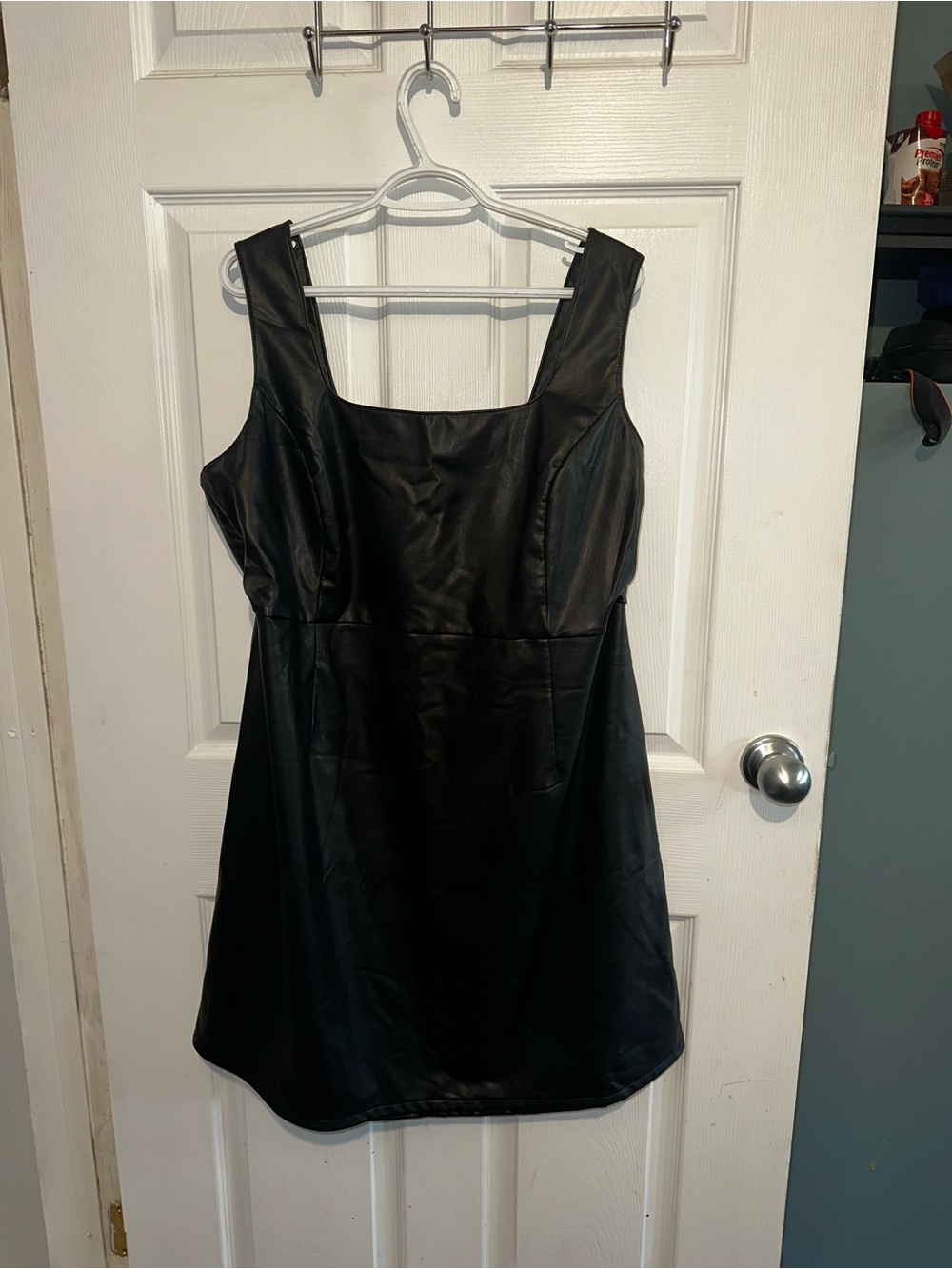 Additionelle Black Faux Leather Square-Neck Mini Dress